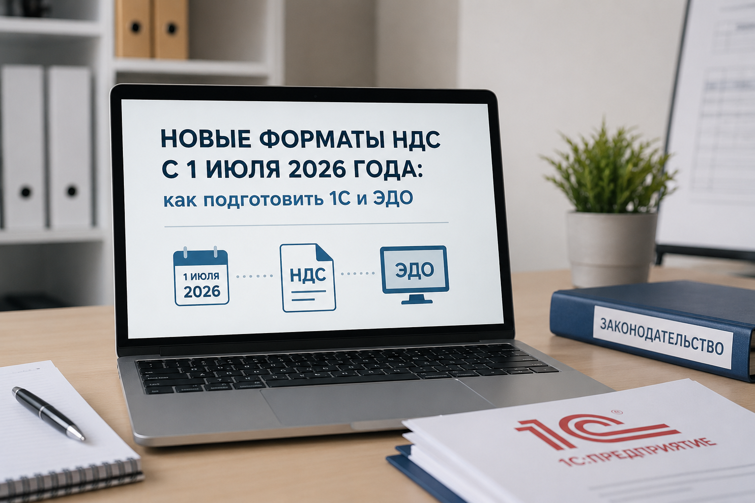 Бухгалтер проверяет новые форматы НДС в 1С и 1С-ЭДО